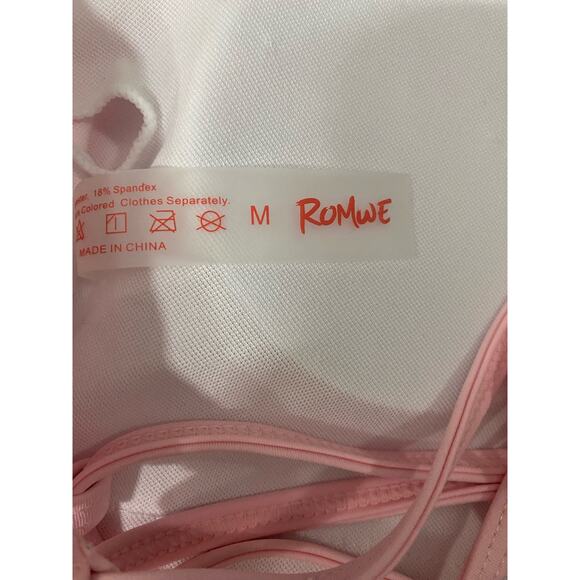 Romwe Bikini 2 pc Pink Green High Rise Size Medium Leaf Pattern - Picture 11 of 12